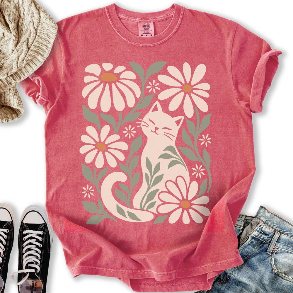 Retro Floral Cat Relaxed Tee
