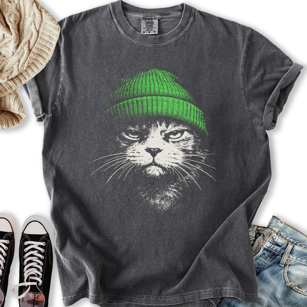 Green Beanie Cat T-Shirt
