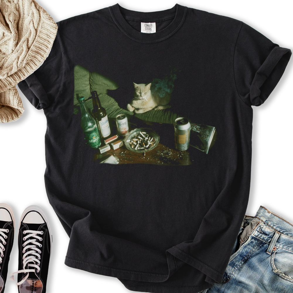 Retro Funny Smoking Cat T-shirt