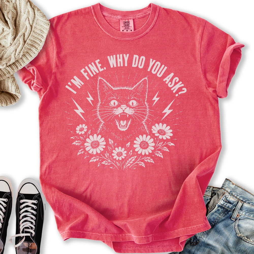 I'm Fine Black Cat T-Shirt