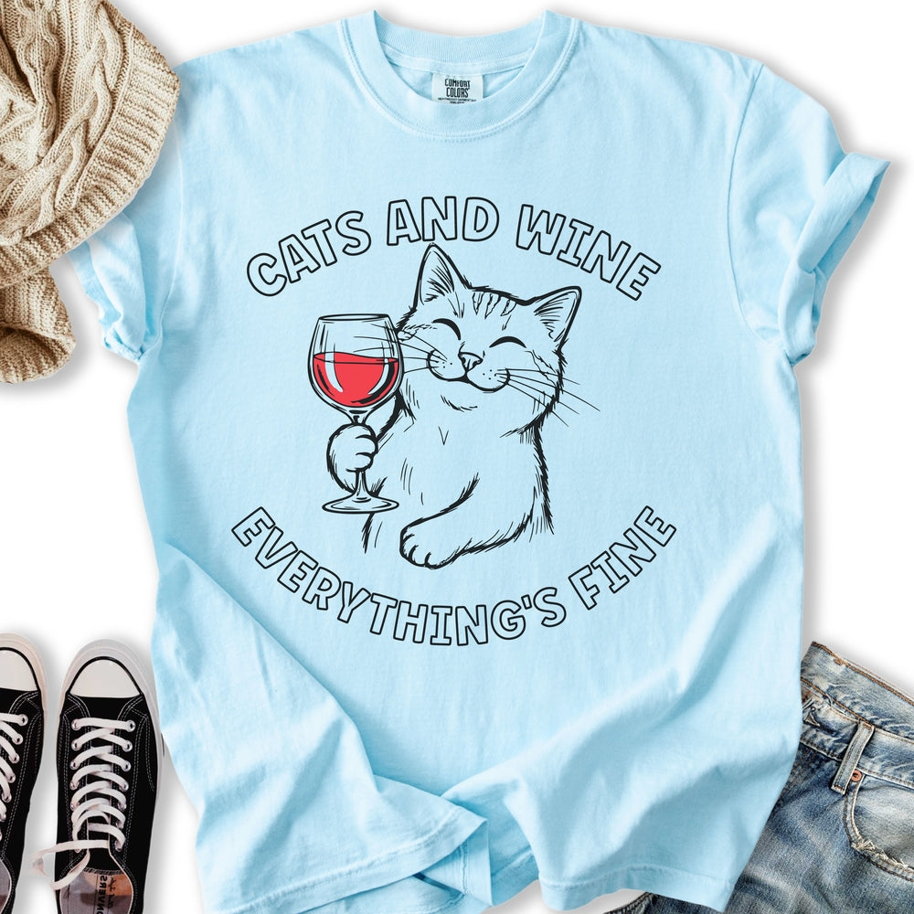 Cats and Wine LineArt T-Shirt