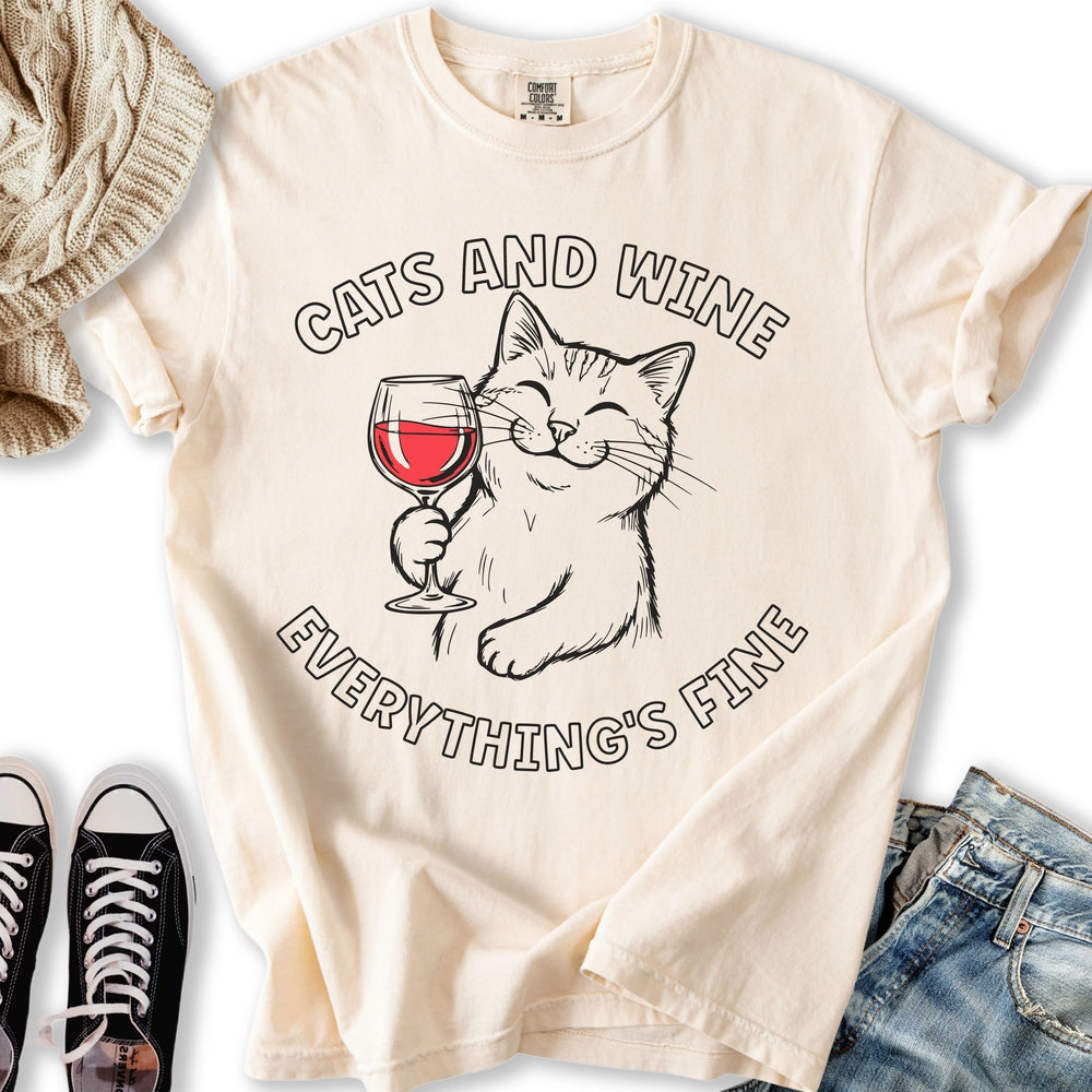 Cats and Wine LineArt T-Shirt