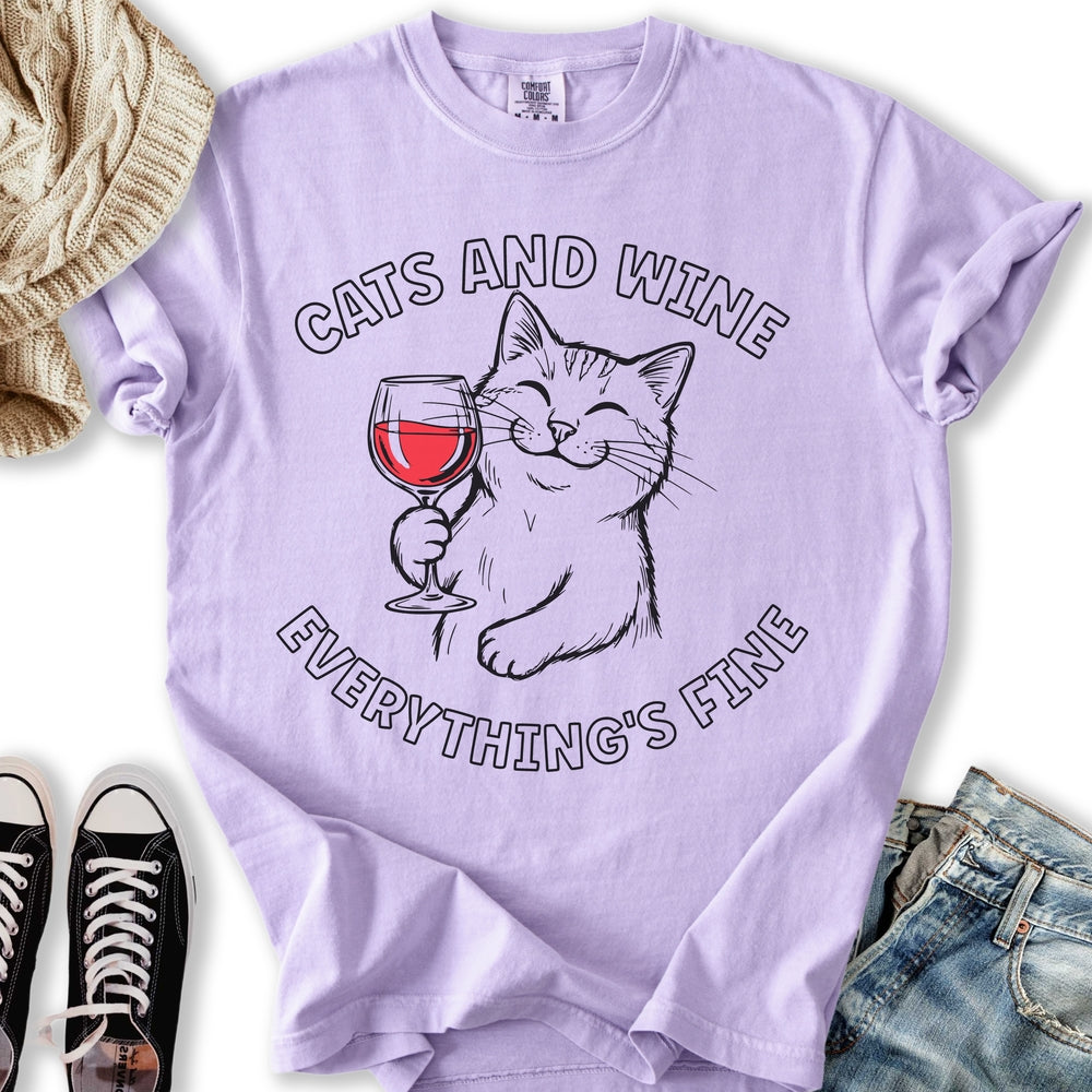 Cats and Wine LineArt T-Shirt