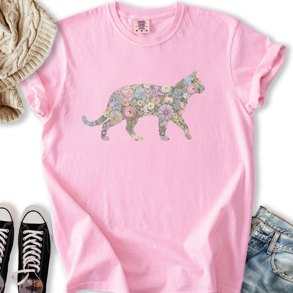 Pastel Floral Cat T-shirt