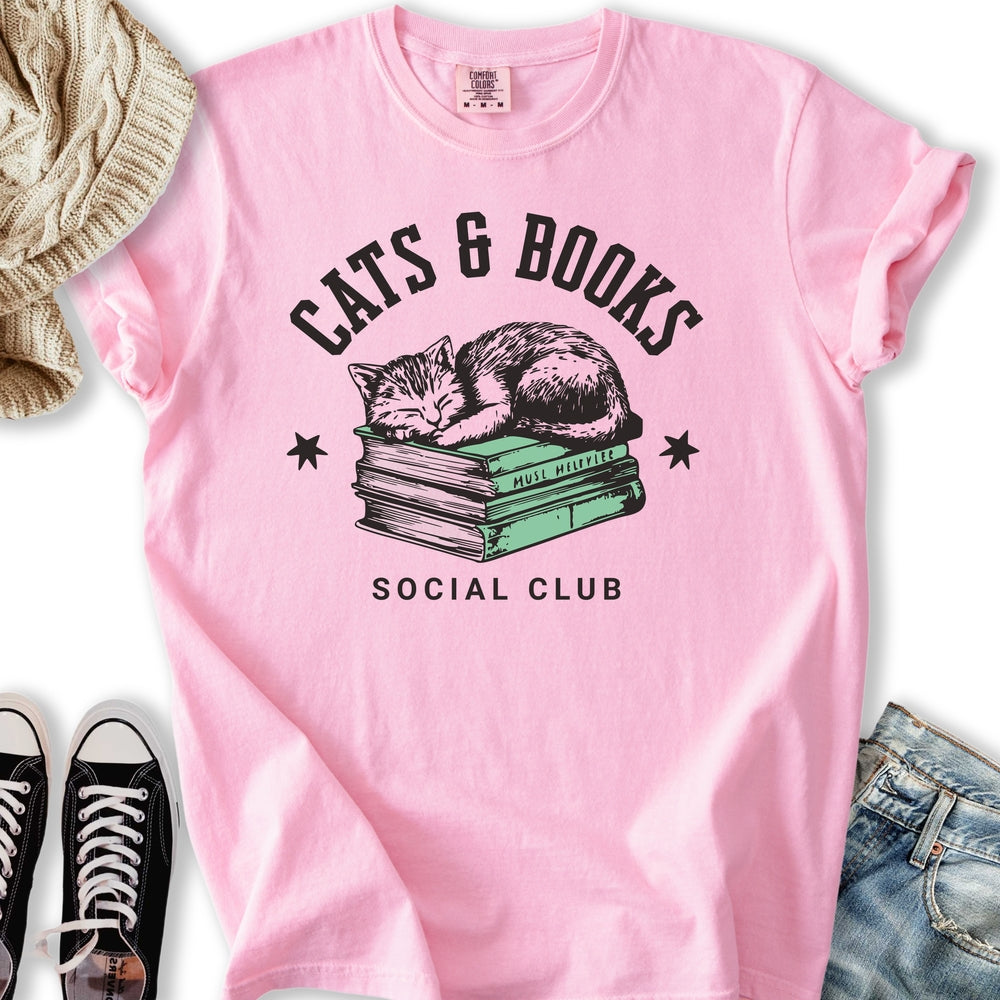 Cats & Books Social T-Shirt