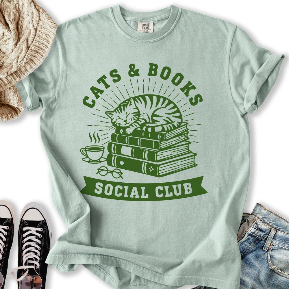 Cats and Books Social T-Shirt