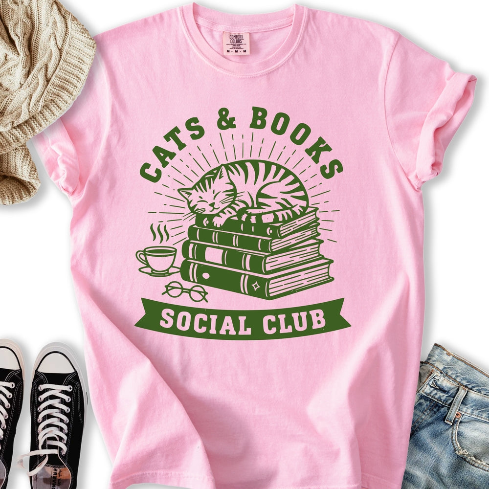 Cats and Books Social T-Shirt