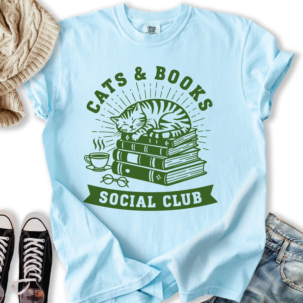 Cats and Books Social T-Shirt