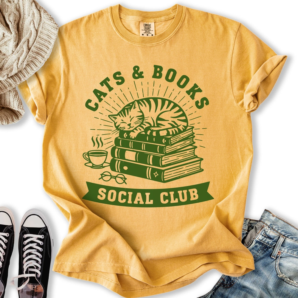 Cats and Books Social T-Shirt