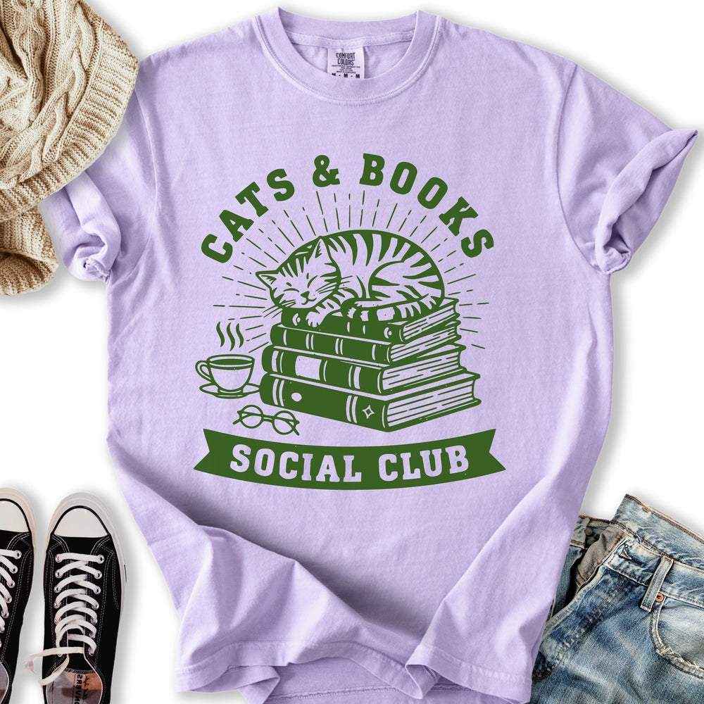 Cats and Books Social T-Shirt