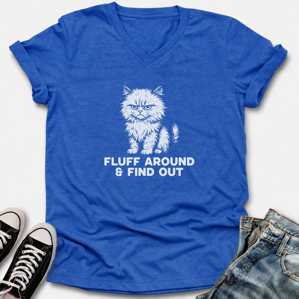 Fluff Around Cat V-Neck Tee