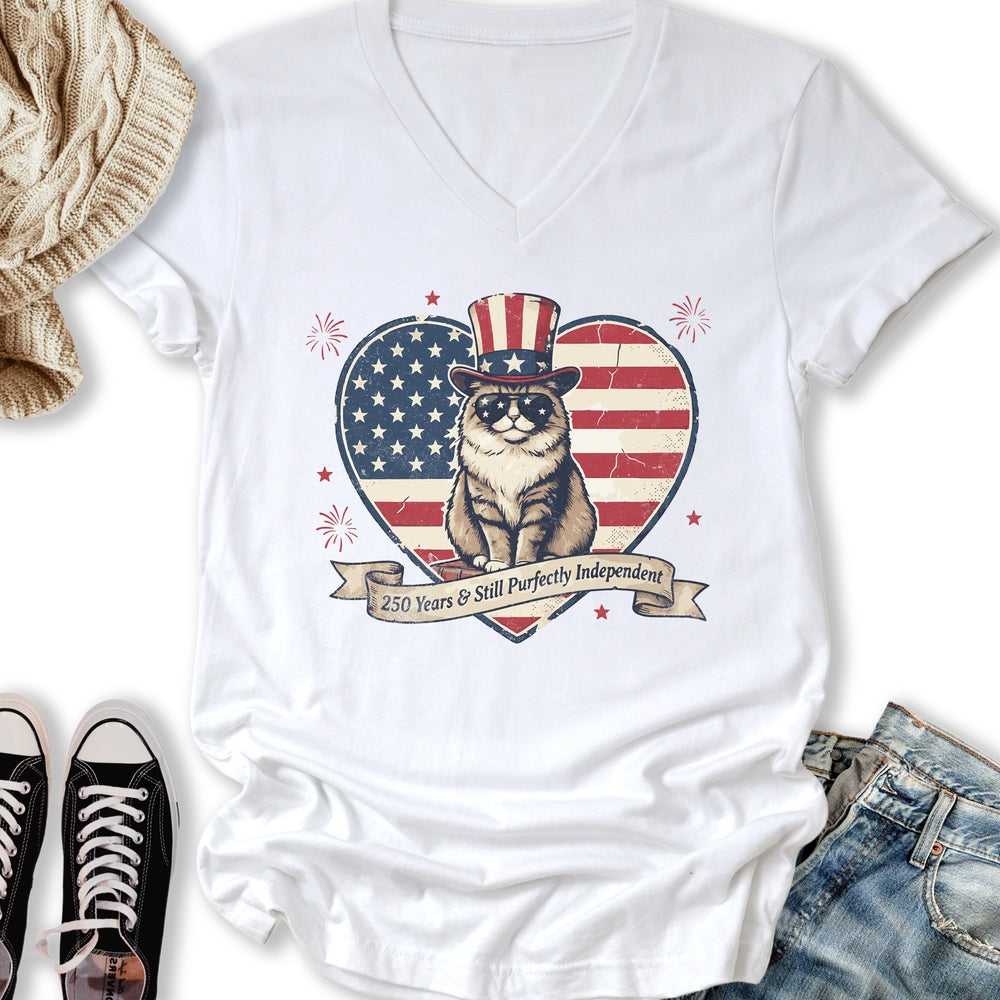 Purfectly Independent Cat V-Neck Tee