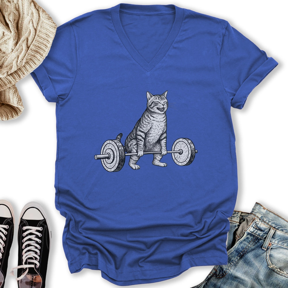 Deadlift Cat V-Neck Tee