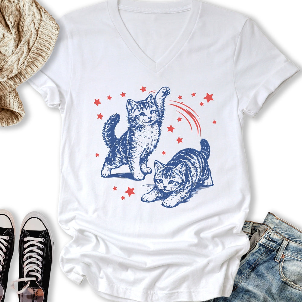 Patriotic Kittens V-Neck Tee