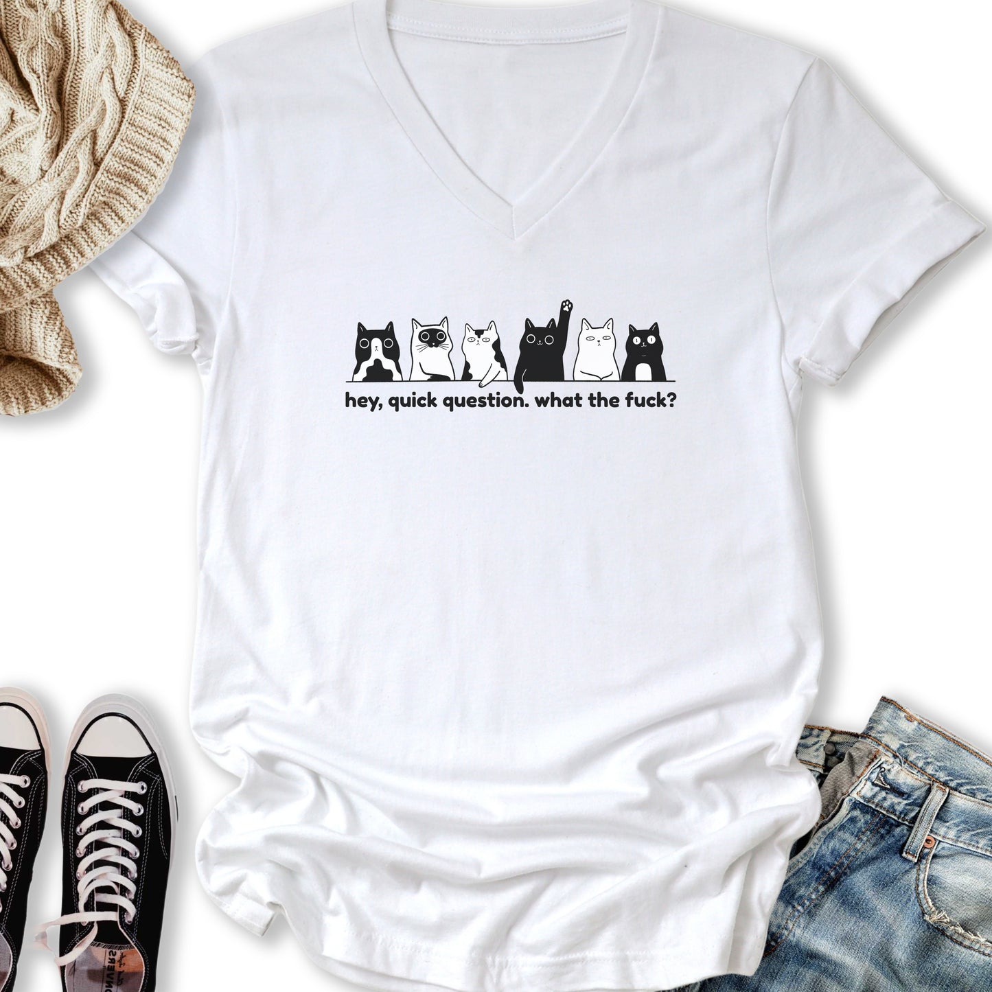 Hey Quick Question V-Neck Tee
