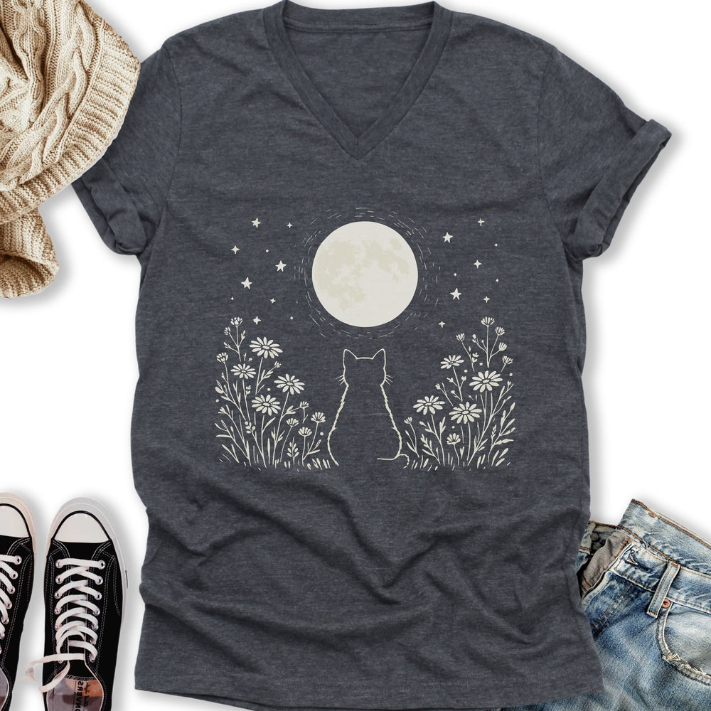 Kitten Moon V-Neck Tee