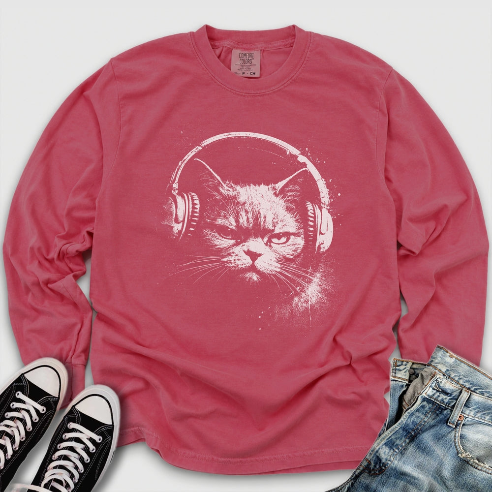 Headphones Cat Long Sleeve Tee