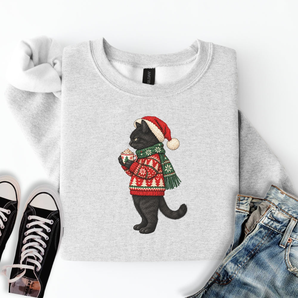 Cozy Christmas Black Cat Sweatshirt