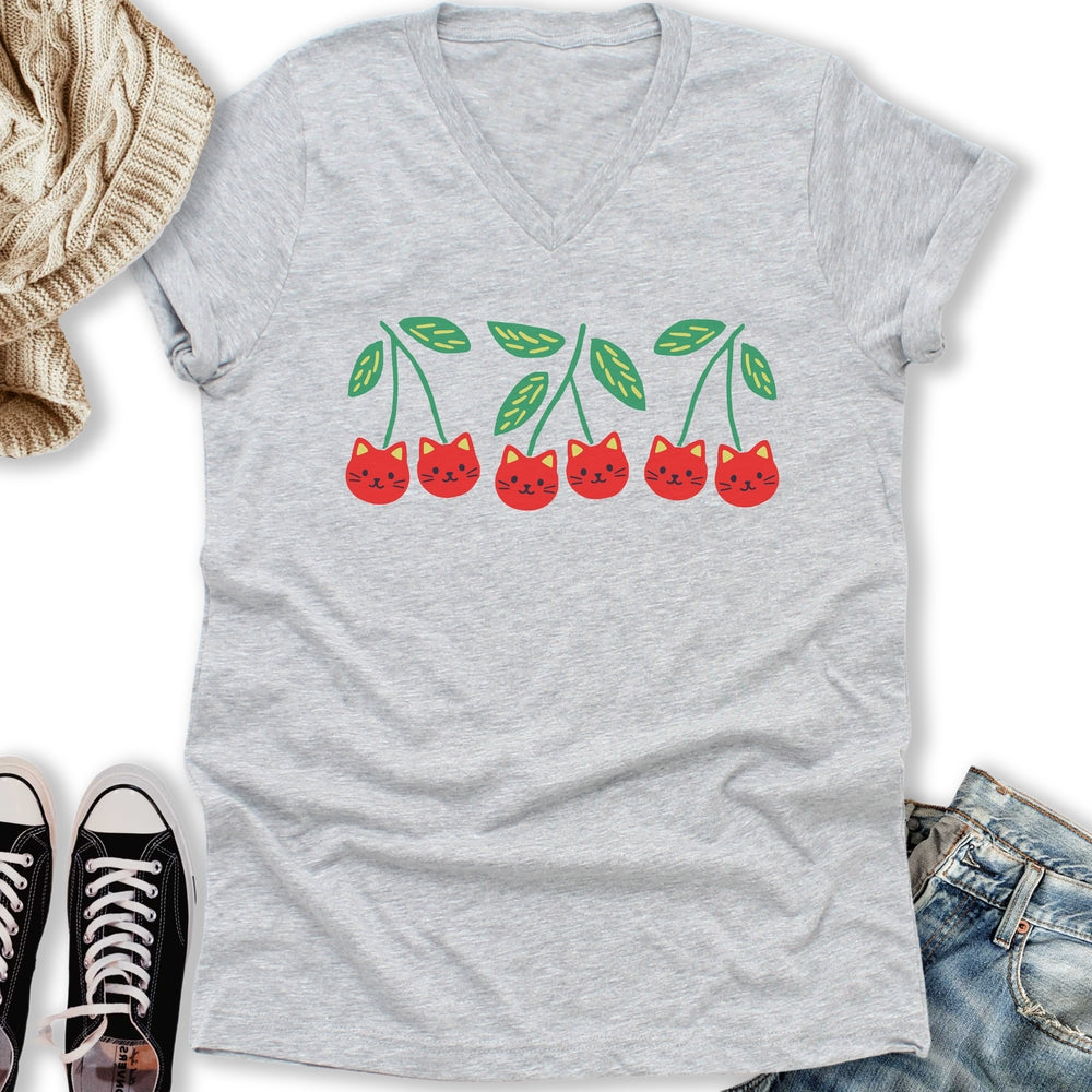 Cherry Kittens V-Neck Tee