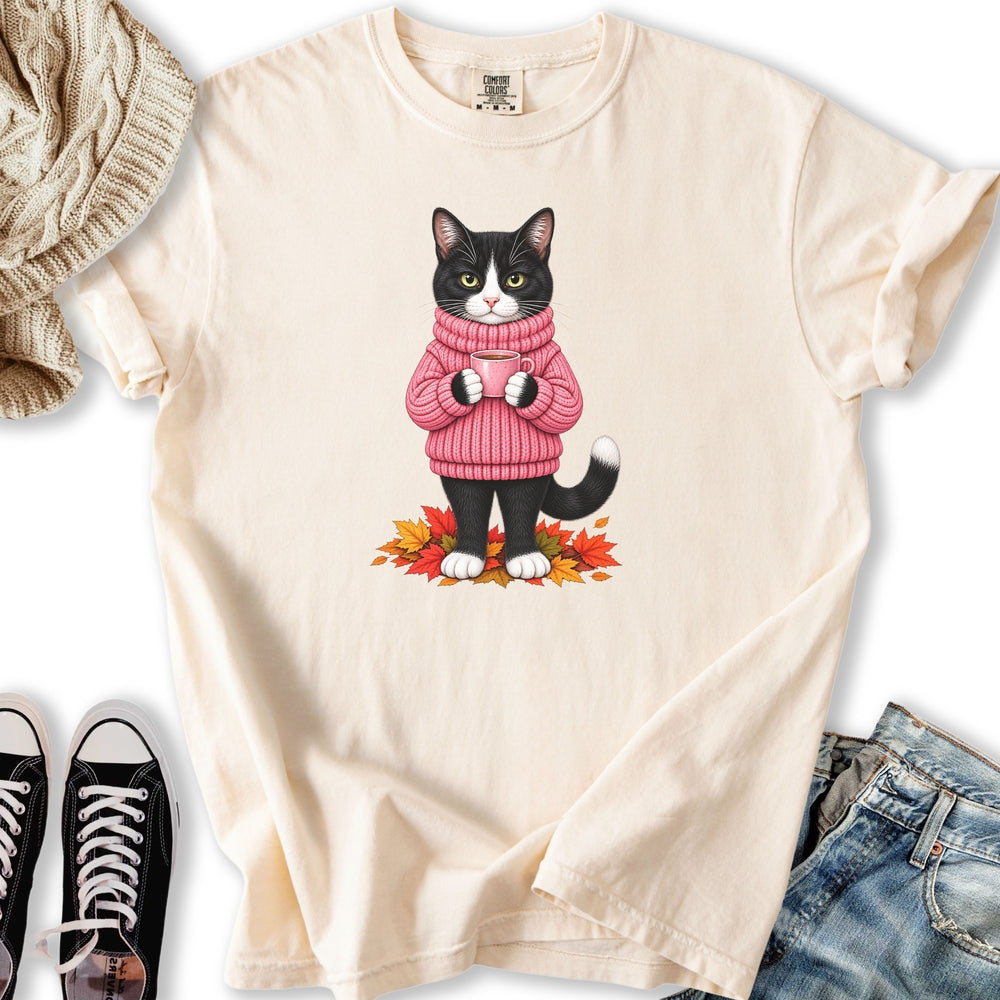 Cozy Fall Tuxedo Cat Relaxed Tee
