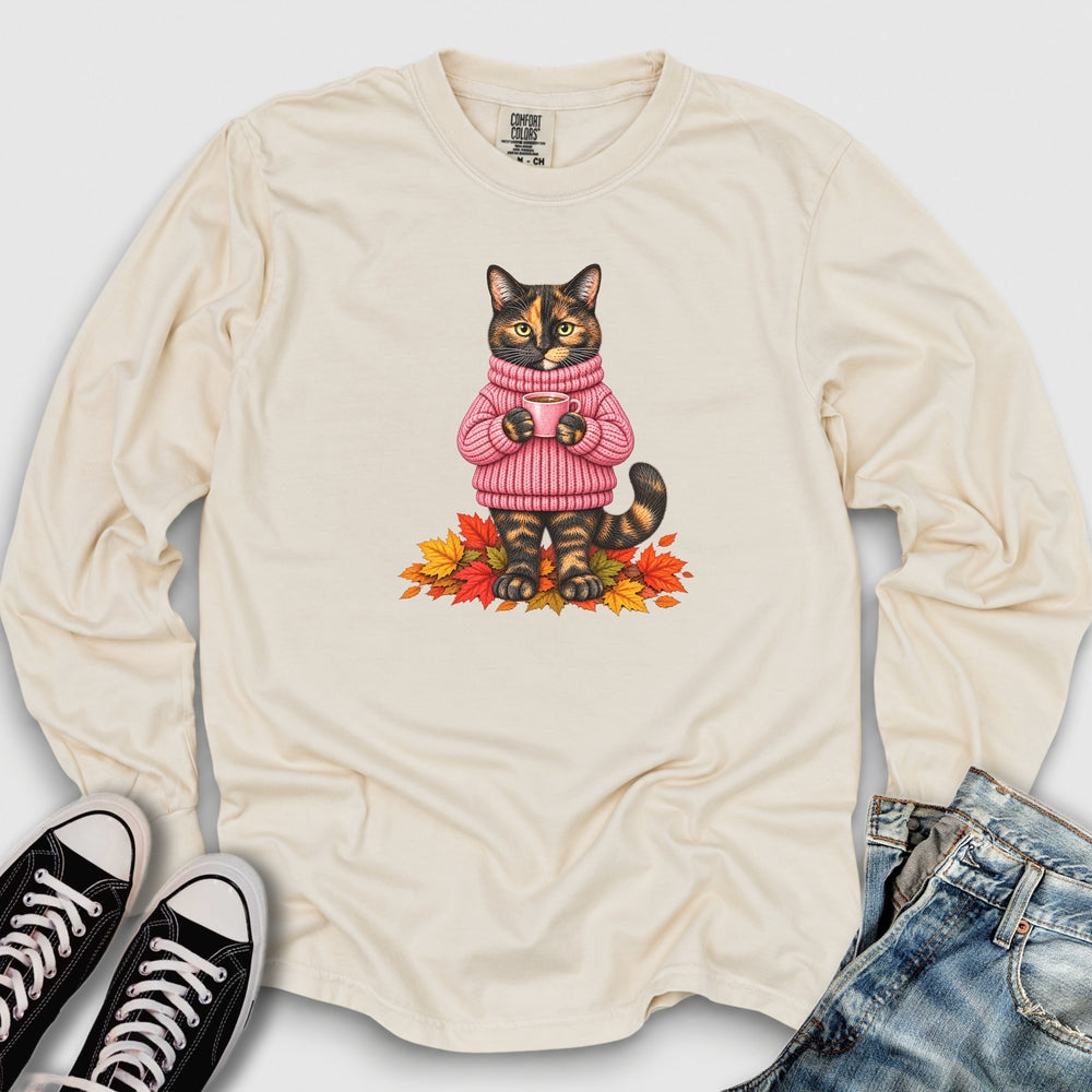 Cozy Fall Tortie Cat Long Sleeve Tee