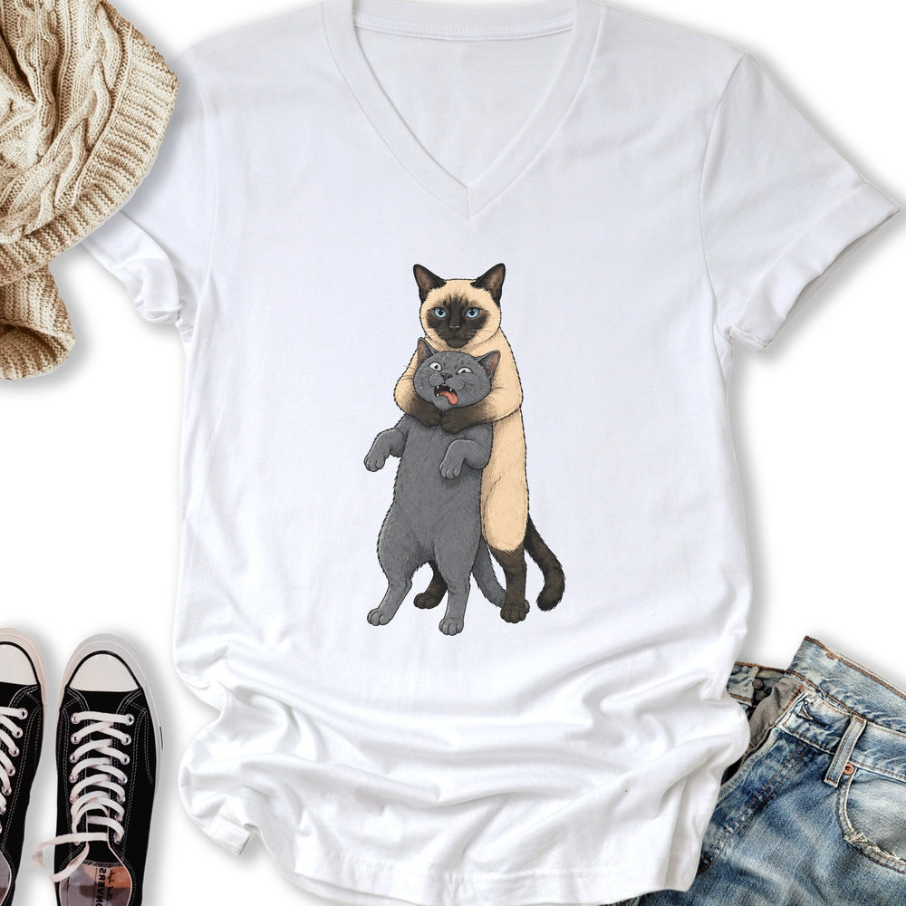 Siamese Cat Headlock V-Neck Tee