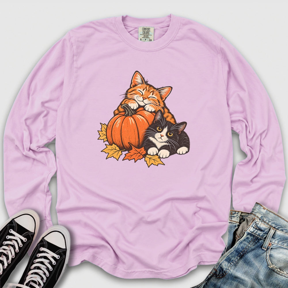 Cute Retro Fall Cats Long Sleeve Tee
