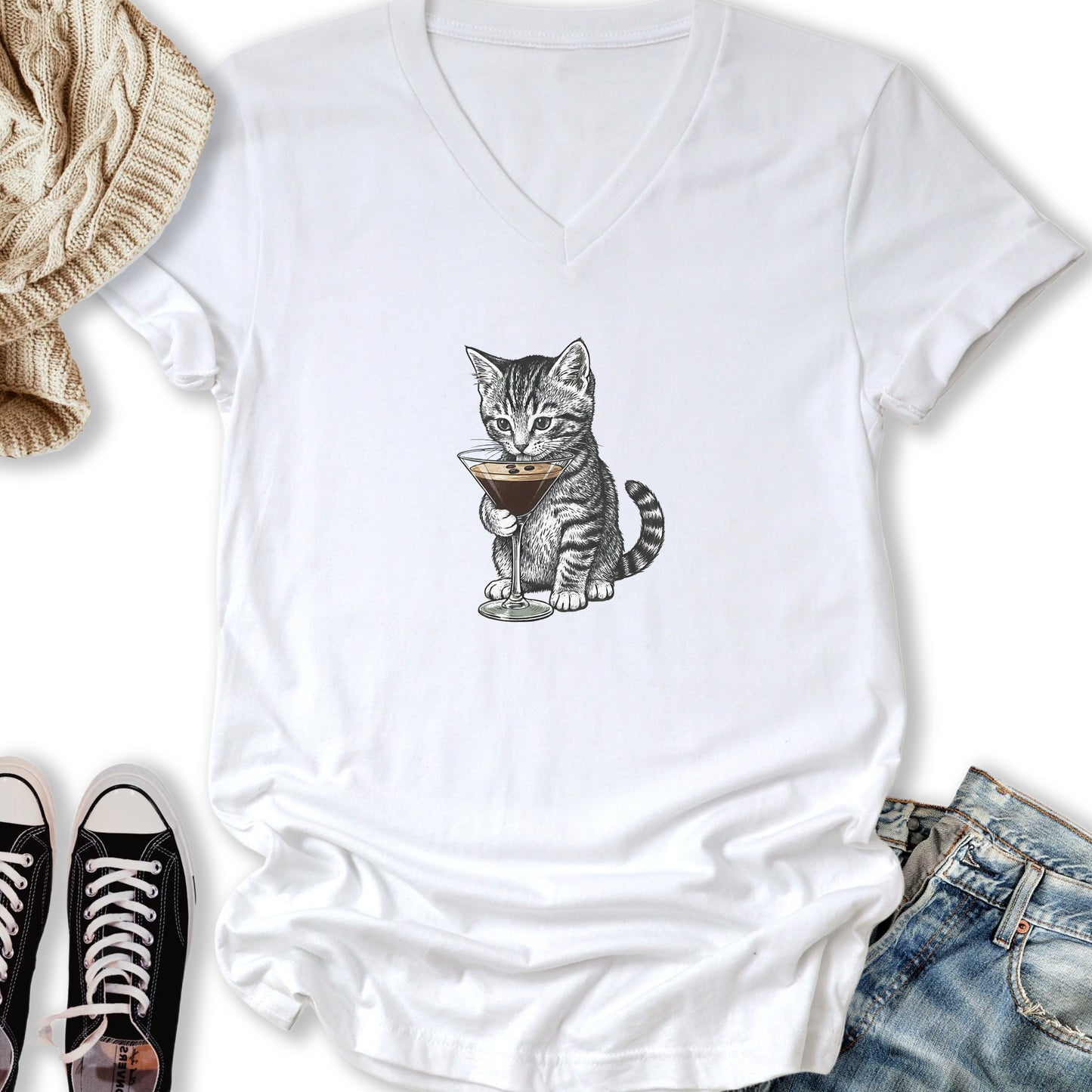 Kitten Espresso Martini V-Neck Tee