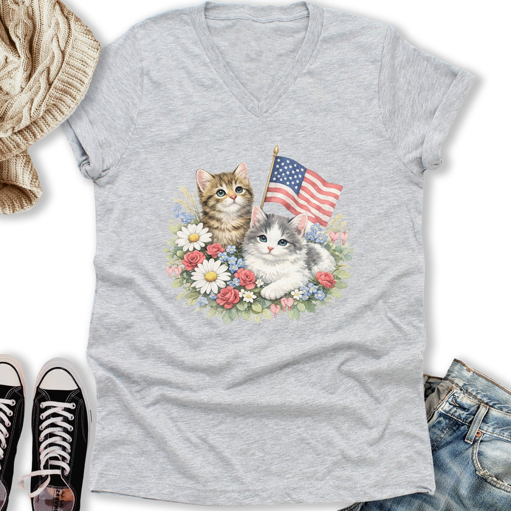 Vintage 4th July Kittens V-Neck Tee