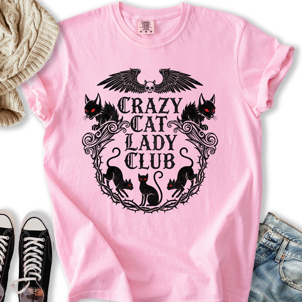 Gothic Crazy Cat Lady Club T-Shirt