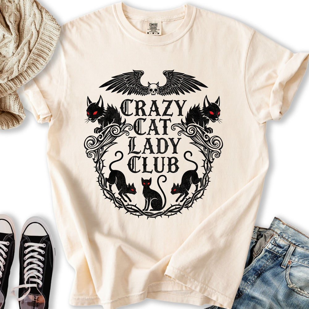 Gothic Crazy Cat Lady Club T-Shirt