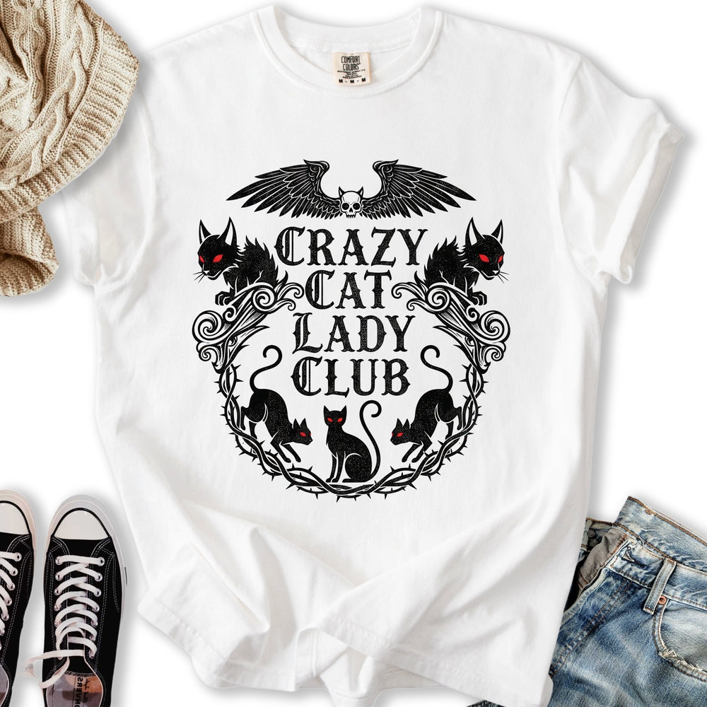 Gothic Crazy Cat Lady Club T-Shirt
