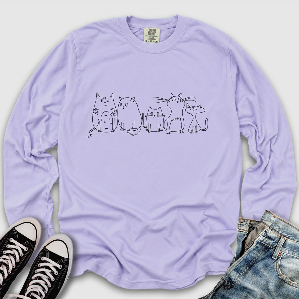 Vintage Cats Sketch Long Sleeve Tee