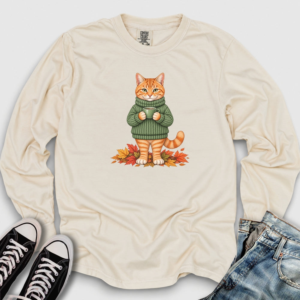 Cozy Fall Ginger Cat Long Sleeve Tee