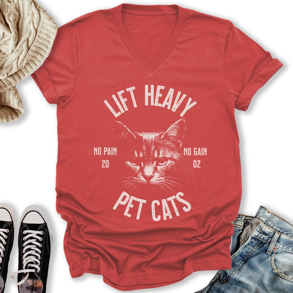 Lift Heavy Pet Cats V-Neck Tee
