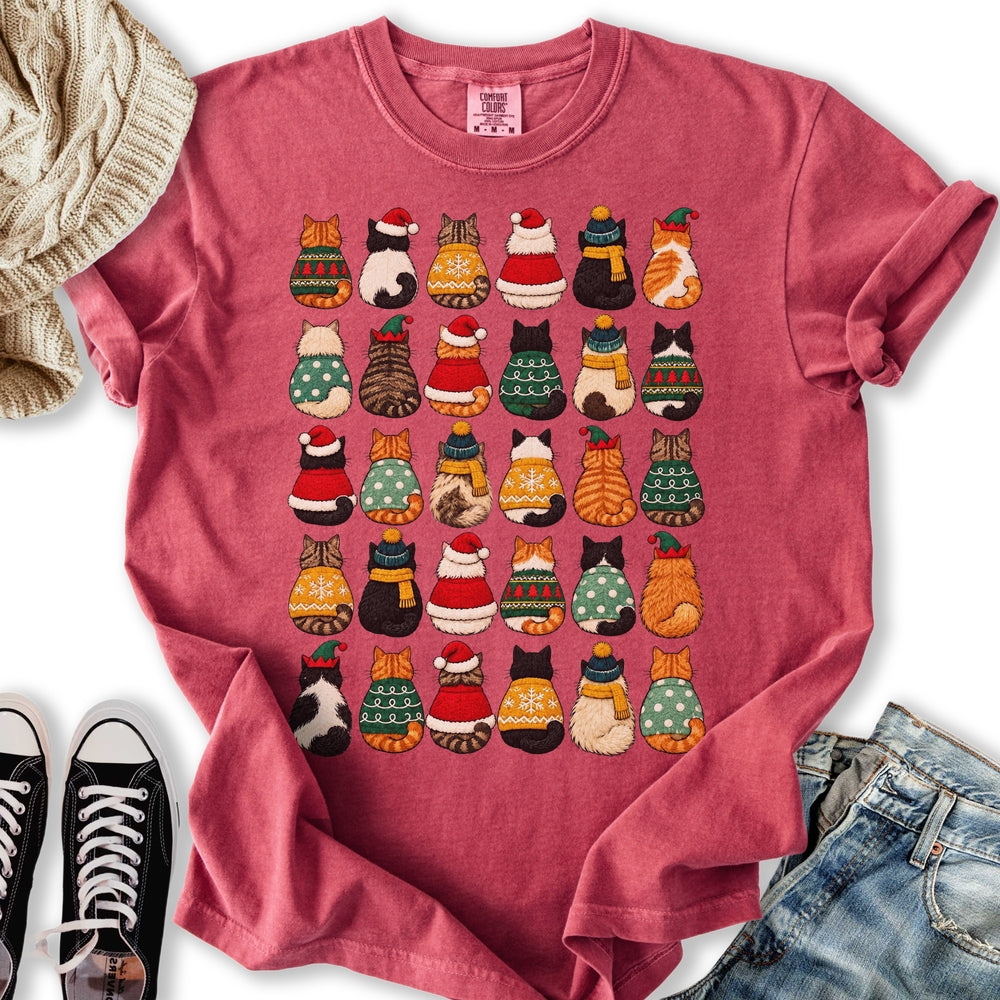 Festive Cats Pattern Relaxed Tee