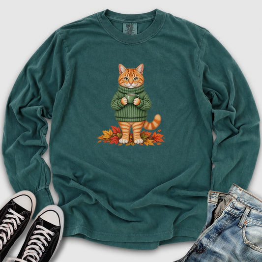 Cozy Fall Ginger Cat Long Sleeve Tee