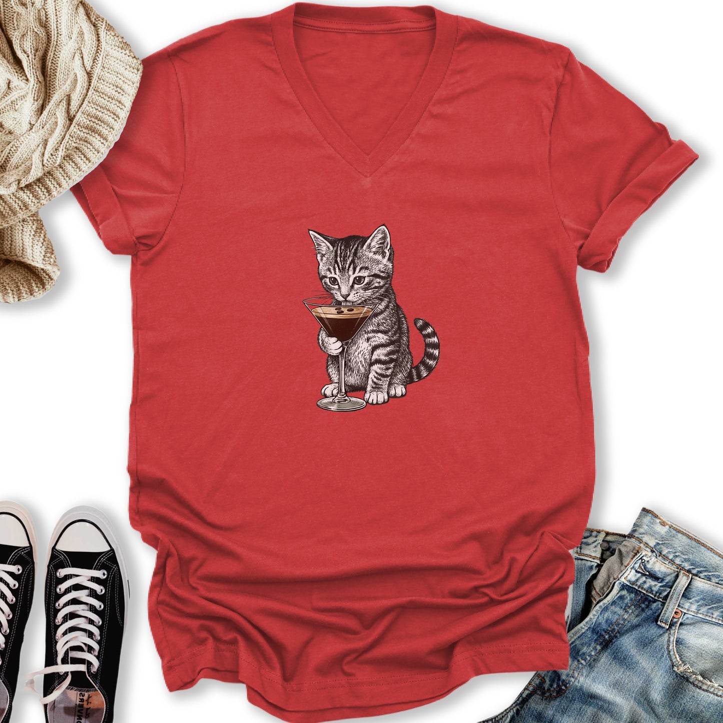 Kitten Espresso Martini V-Neck Tee