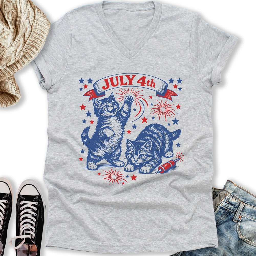July 4th Kittens V-Neck Tee