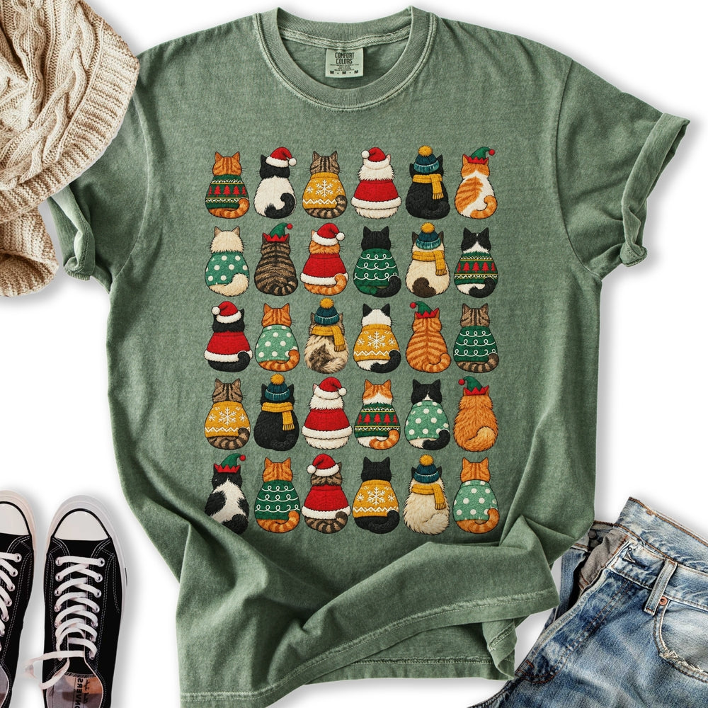 Festive Cats Pattern Relaxed Tee