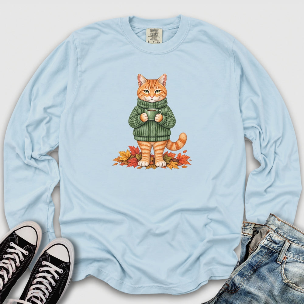 Cozy Fall Ginger Cat Long Sleeve Tee