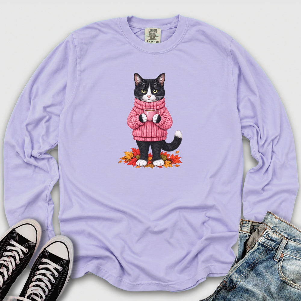 Cozy Fall Tuxedo Cat Long Sleeve Tee