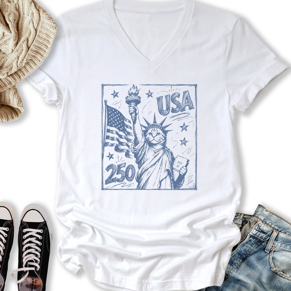 Liberty Cat V-Neck Tee