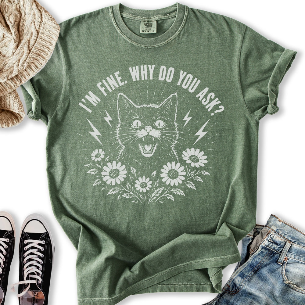 I'm Fine Black Cat T-Shirt