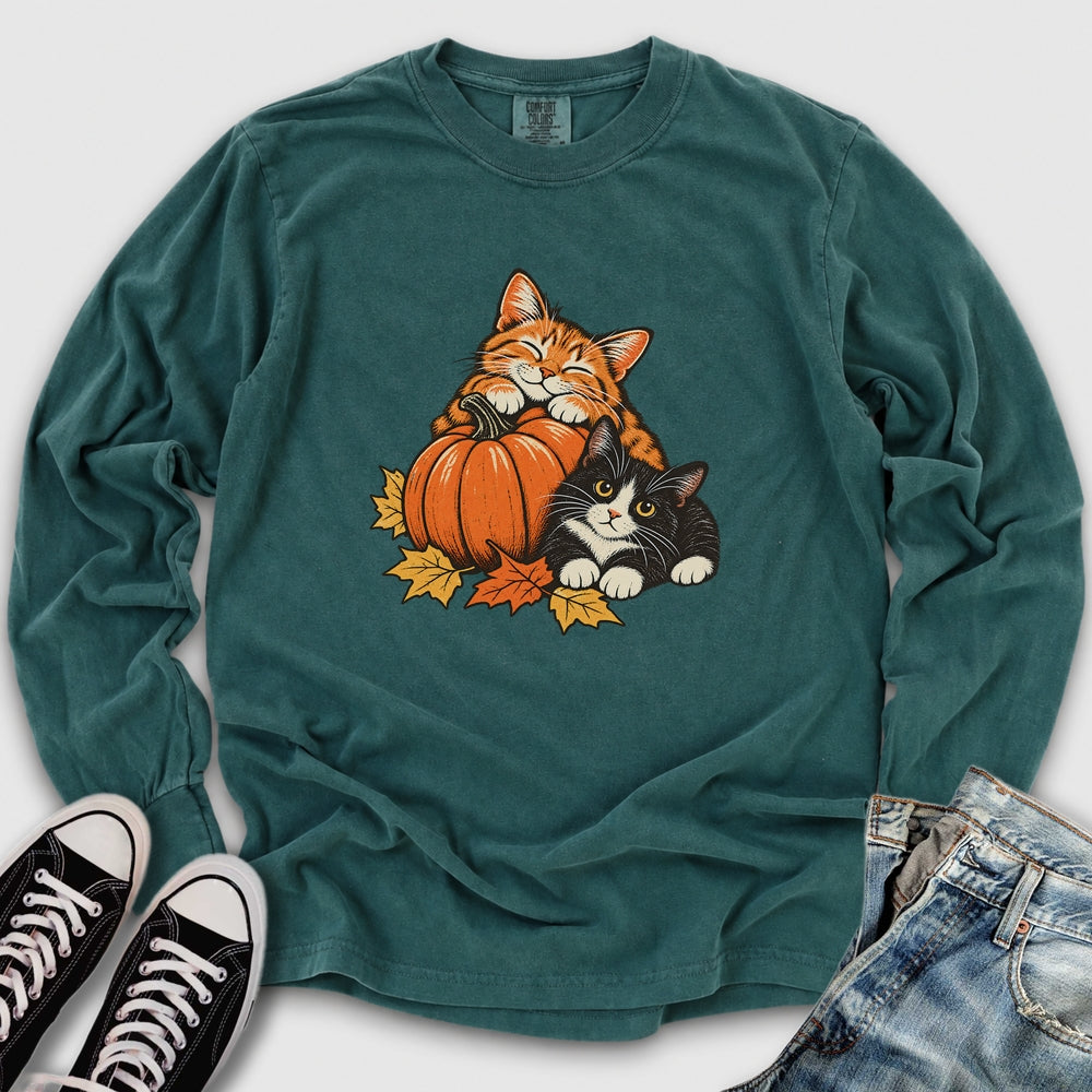 Cute Retro Fall Cats Long Sleeve Tee