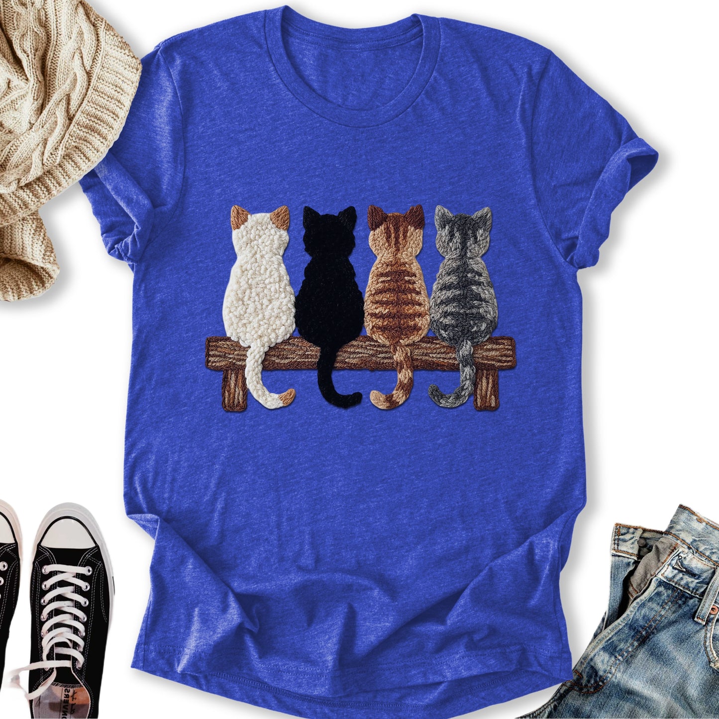 Four Cats Faux Yarn Printed T-Shirt