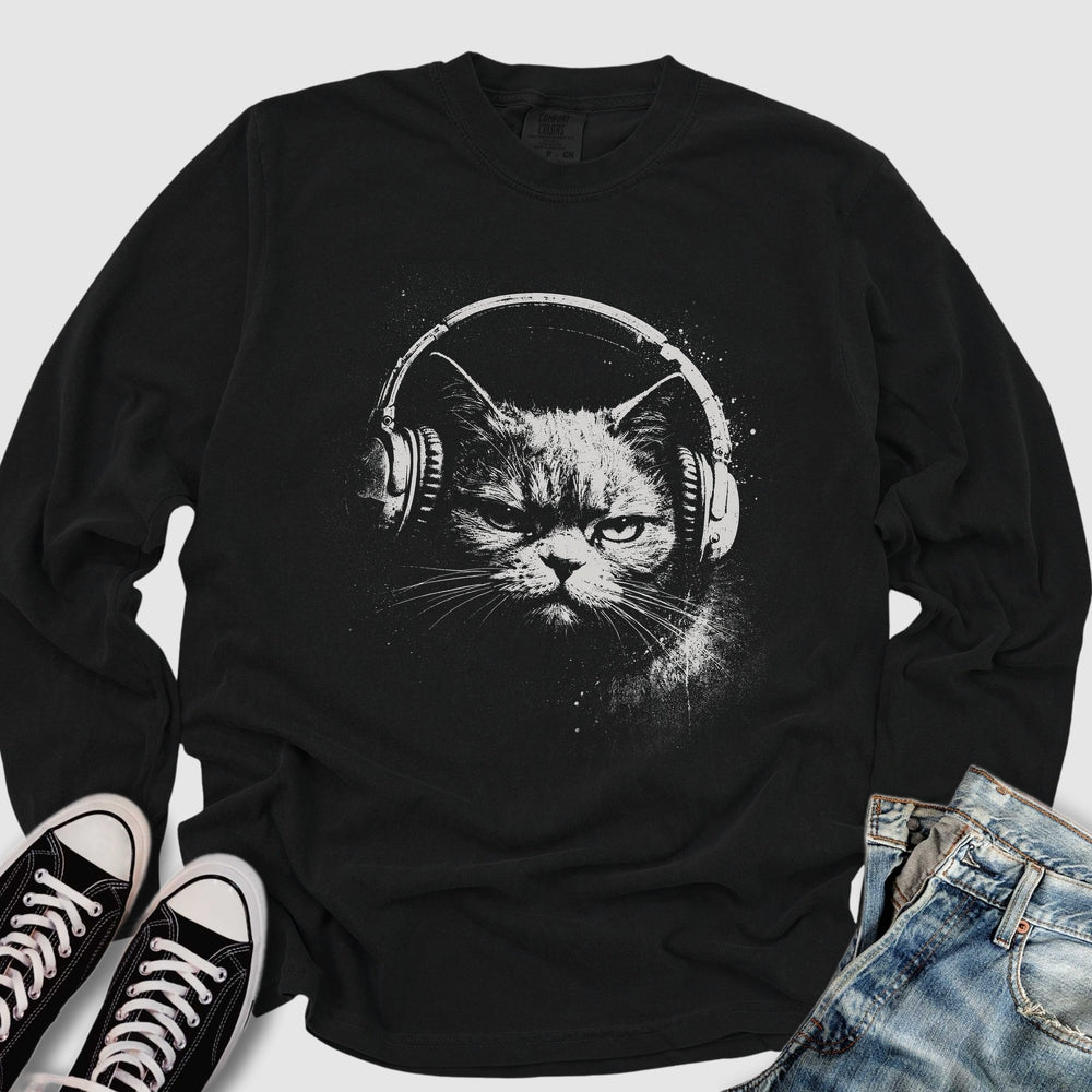 Headphones Cat Long Sleeve Tee