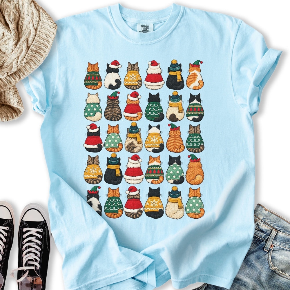 Festive Cats Pattern Relaxed Tee