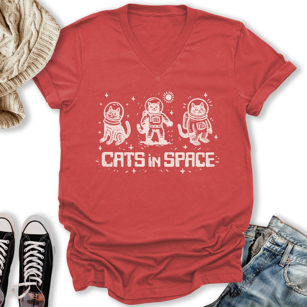 Cats In Space V-Neck Tee