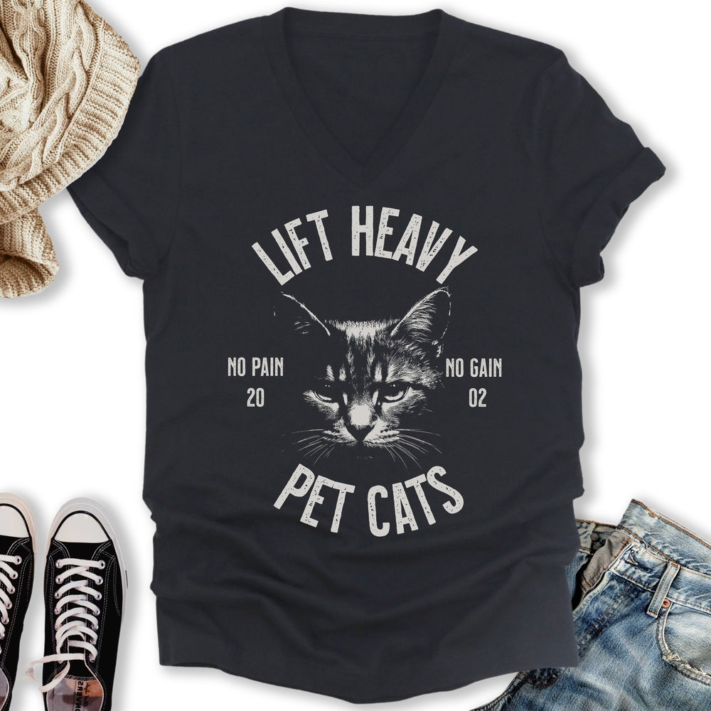 Lift Heavy Pet Cats V-Neck Tee